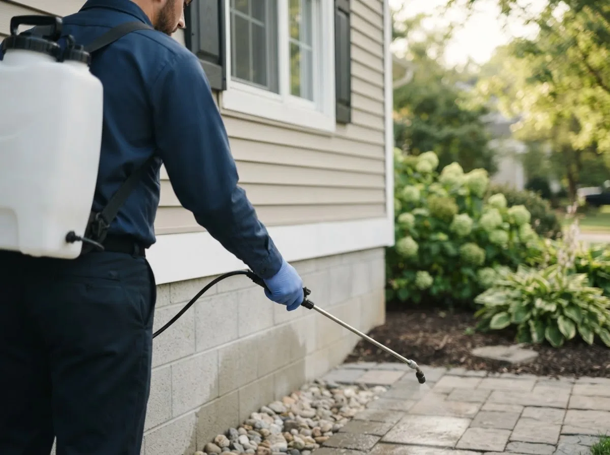 Pest control technician inspecting a home in Wrightwood, CA